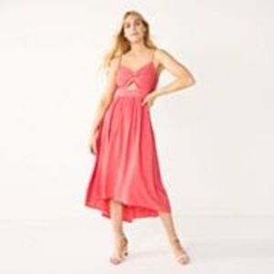 Nine West Midi‎ Dress Womens 2XL Red High Low Lined Coquette